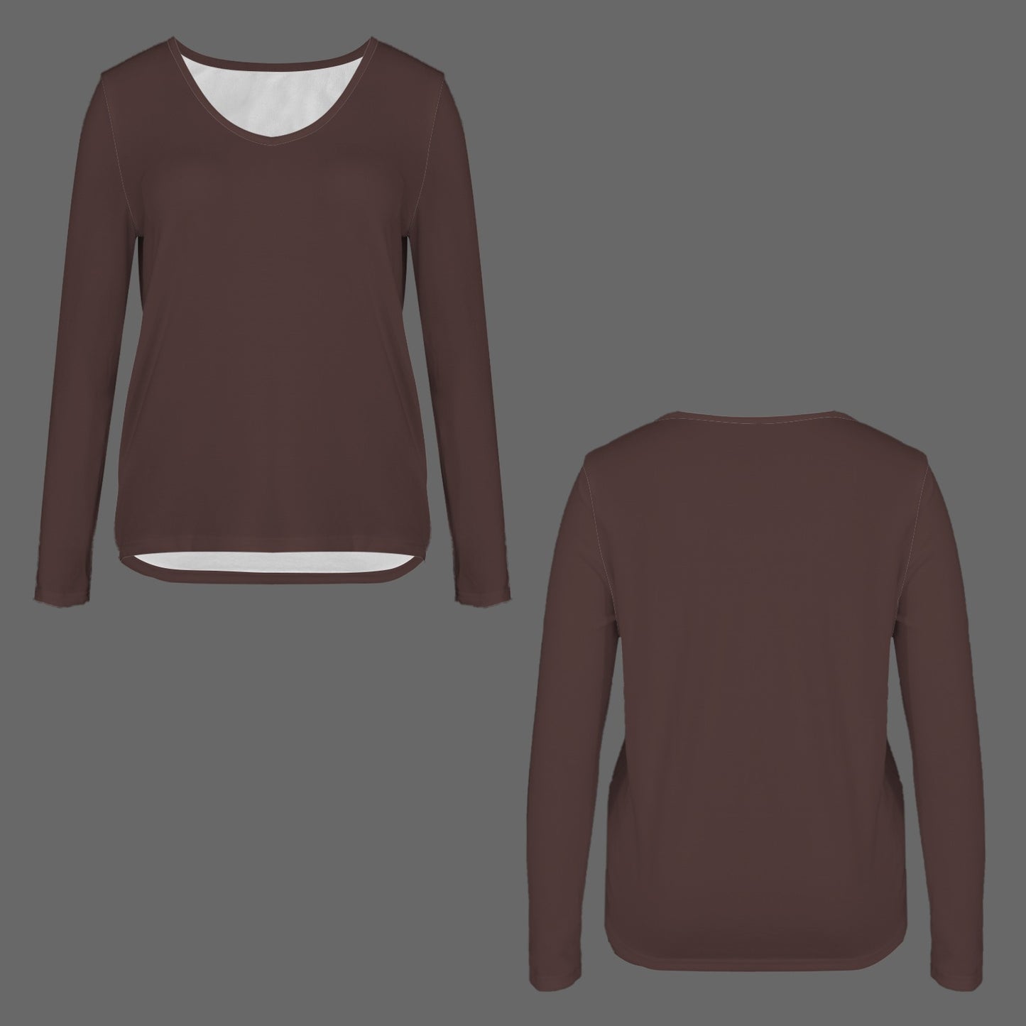 V Neck Long Sleeve Pullover Top Espresso