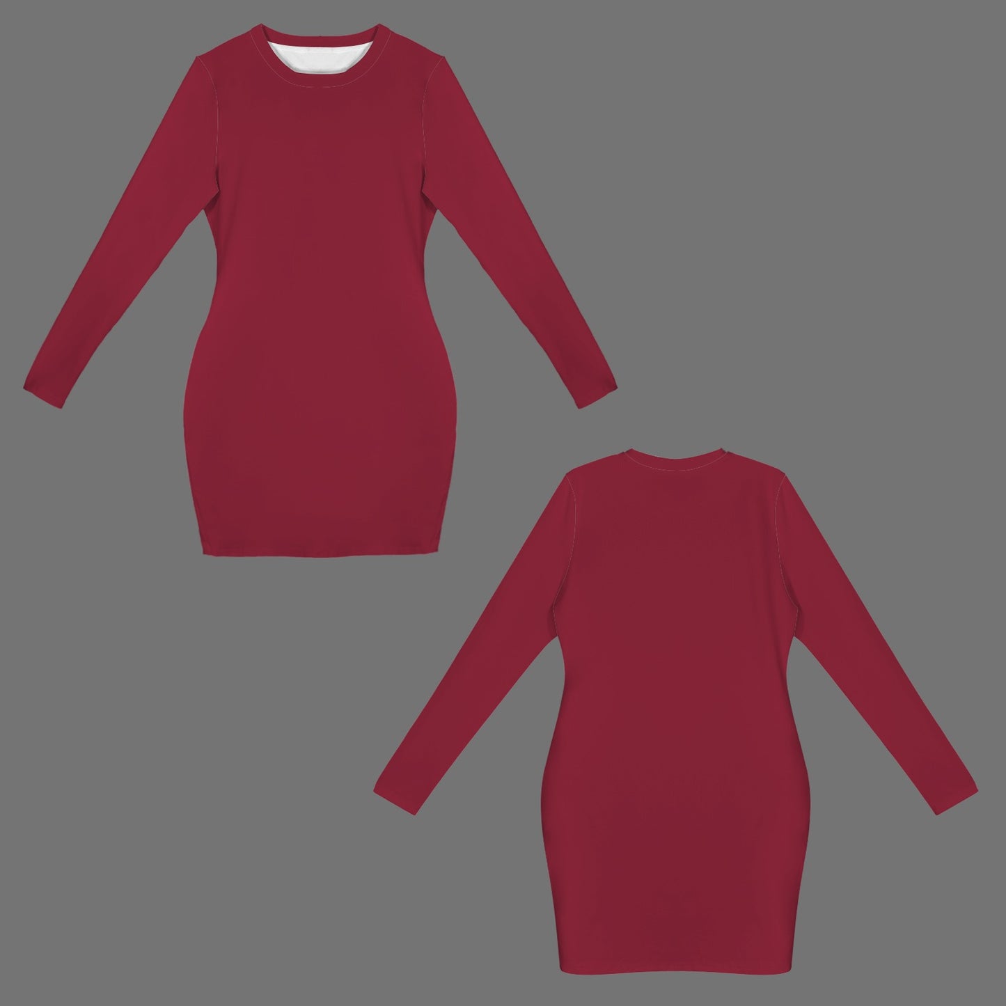 Crew Neck Long Sleeve Bodycon Dress Night Red