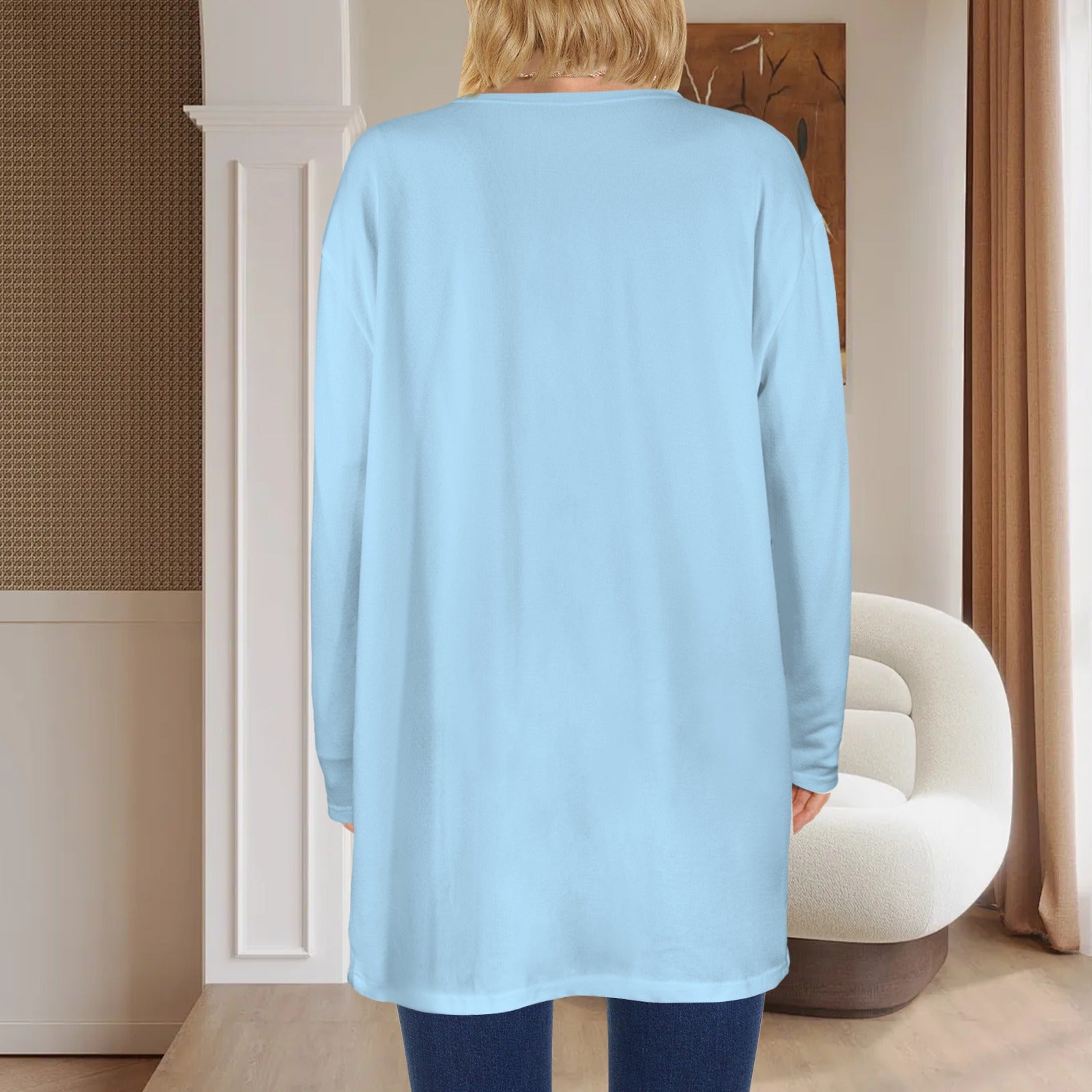 Long Sleeve Pocket Cardigan Light Blue