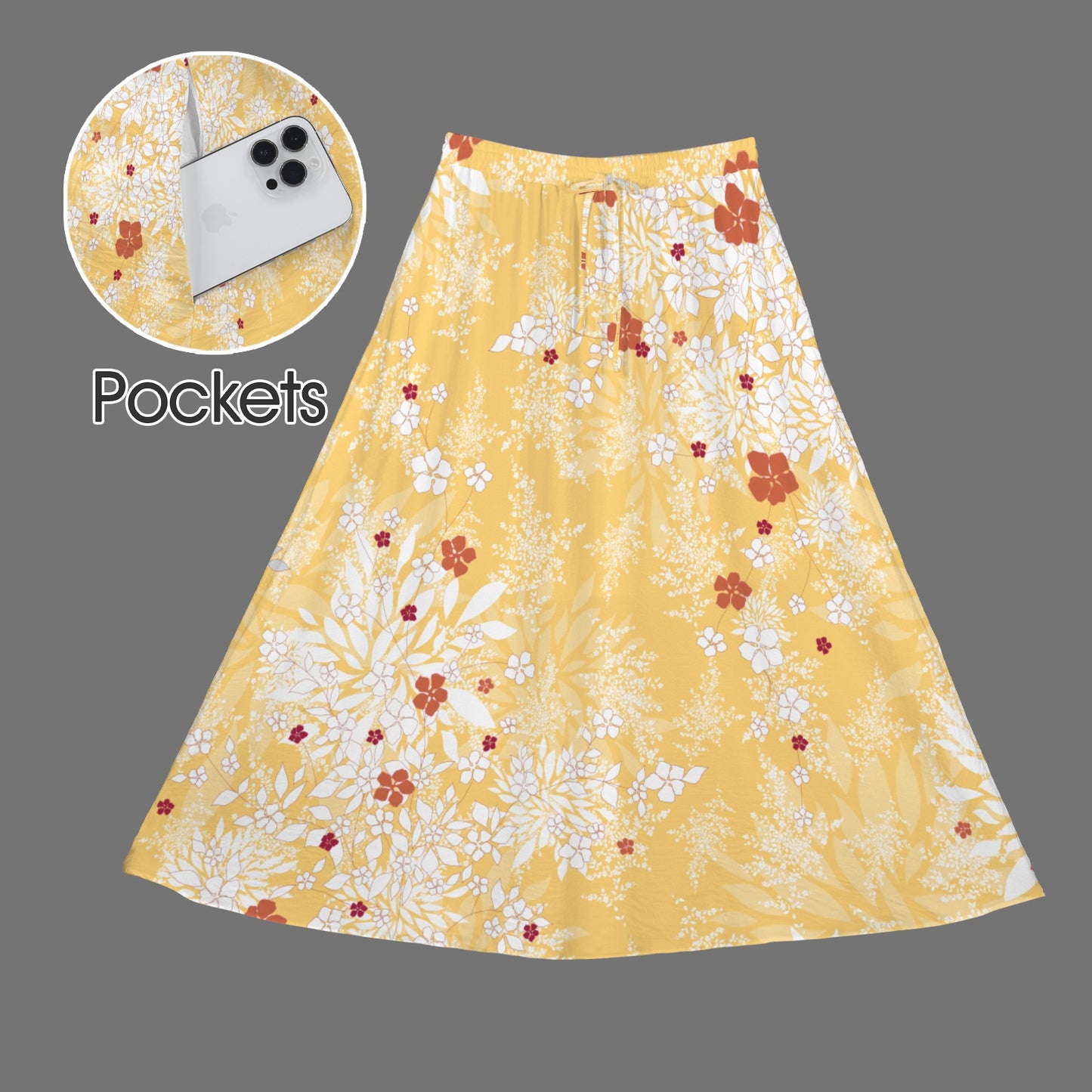 Drawstring Pocket Maxi Skirt Blossom Gold