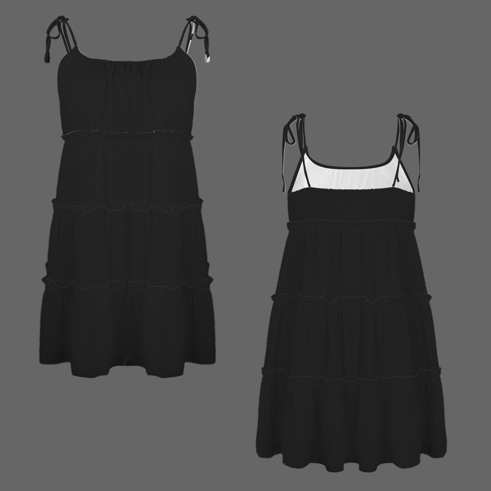 Tied Straps Ruffle Tiered Dress Black