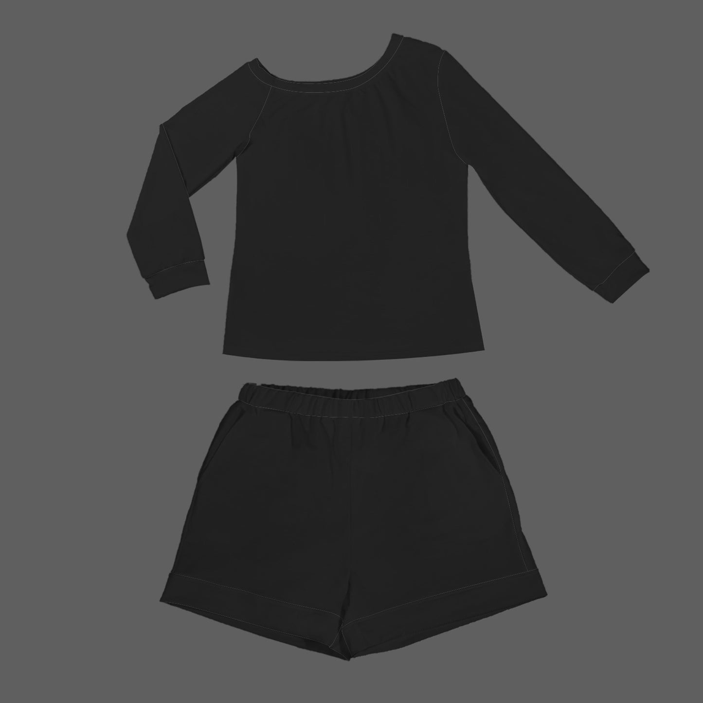 Slanted Off Shoulder Sweatshirt & Elastic Waist Shorts Set Black