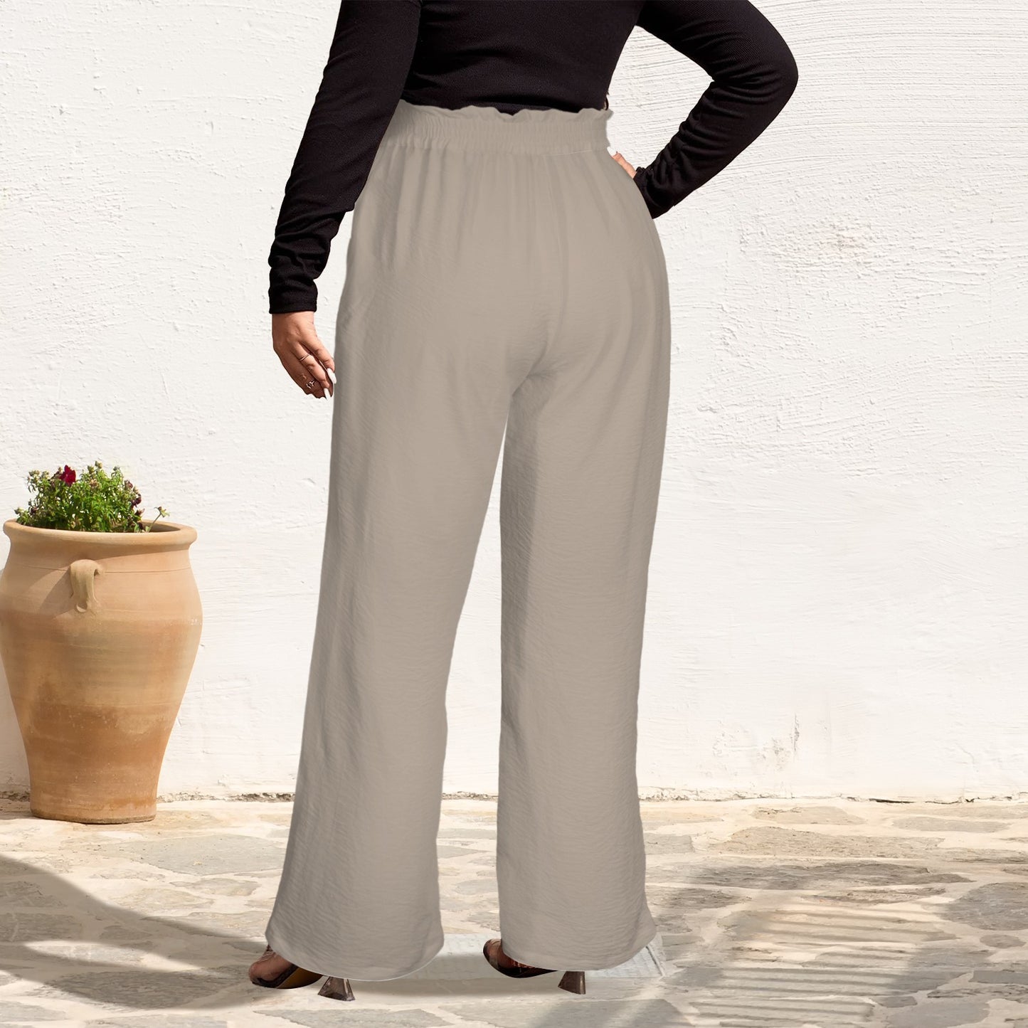 High Waist Pocket Wide Leg Pants Light Mocha