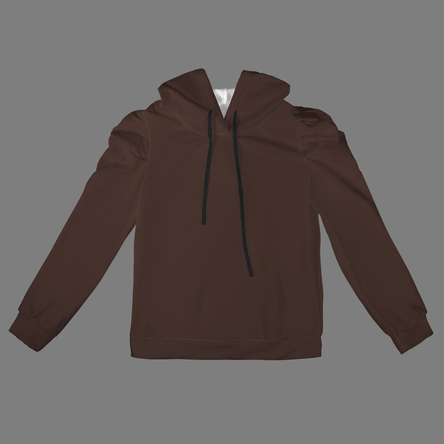 Pleated Puff Sleeve Hooded Fleece Sweatshirt Espresso Chocolate