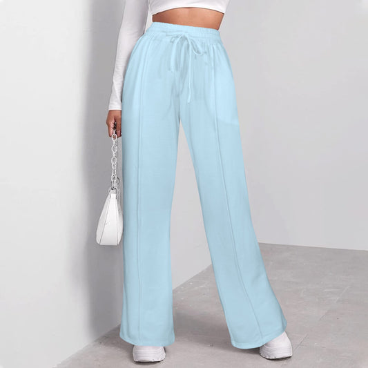 Ladies Drawstring Wide Leg Sweatpants Light Blue