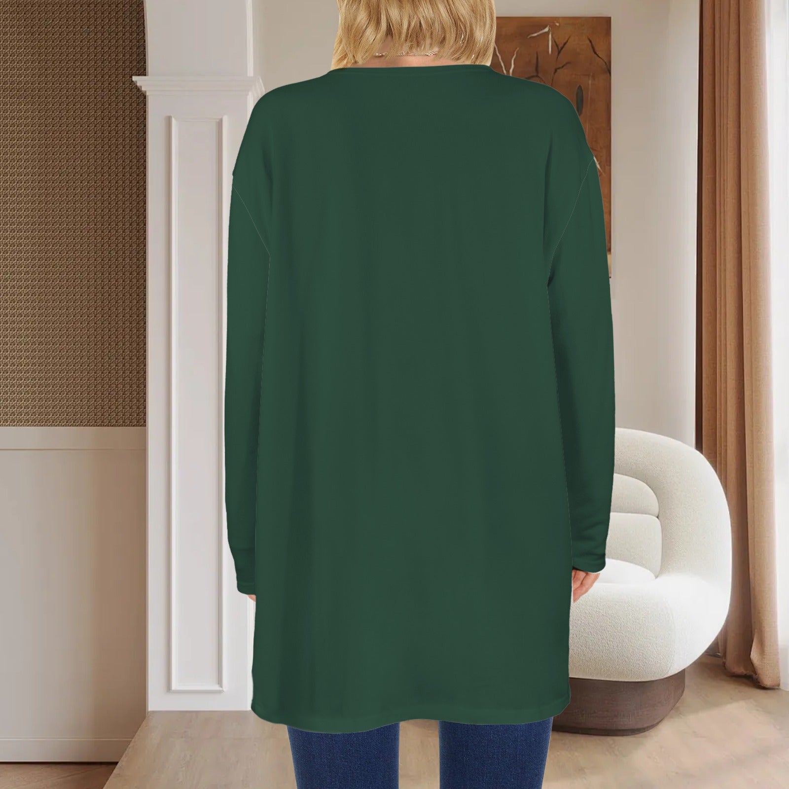 Long Sleeve Pocket Cardigan Dark Green