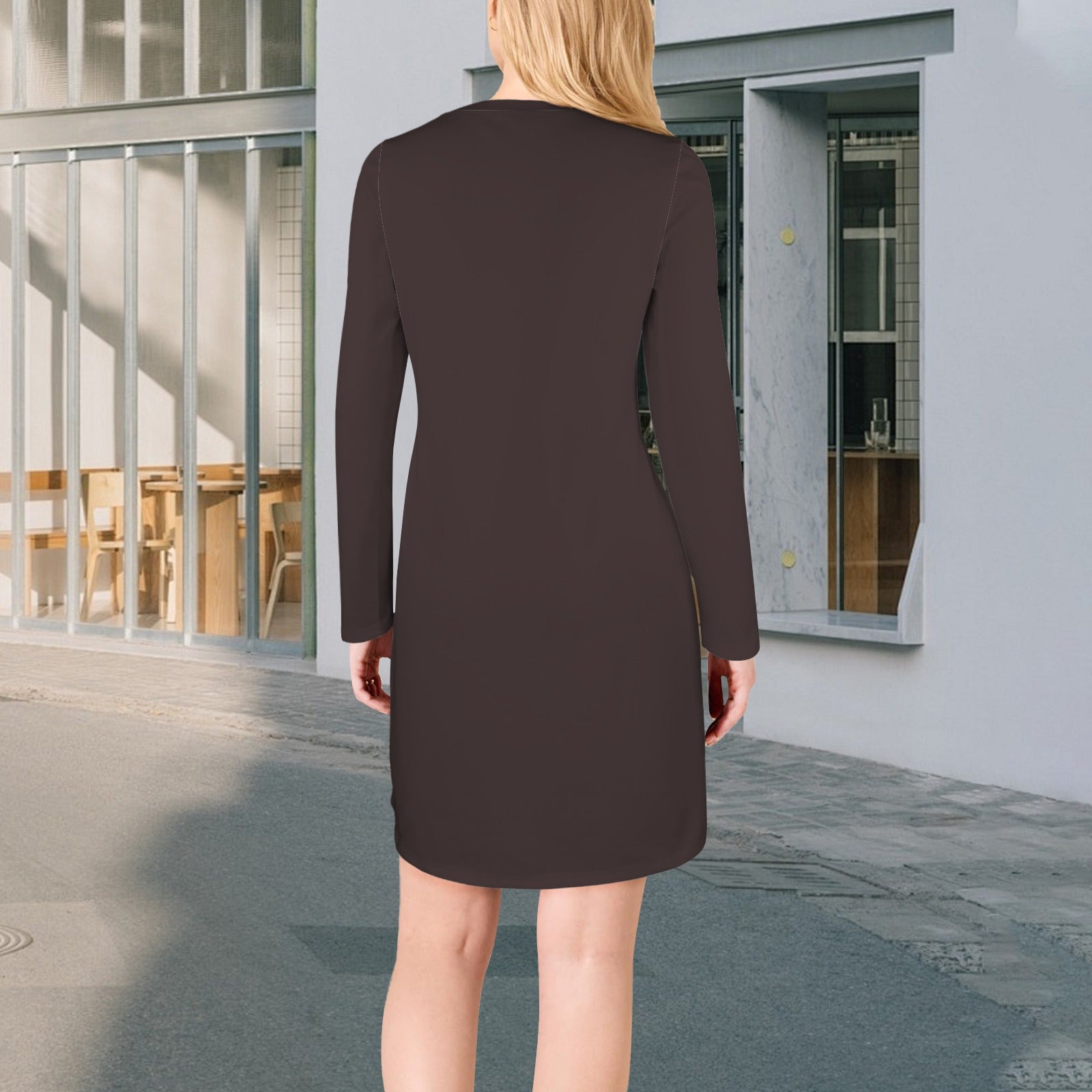 Casual Long Sleeve Dress Espresso