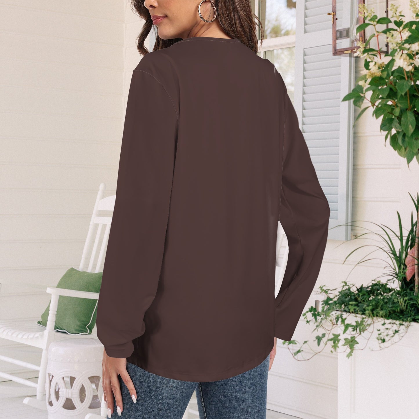 Long Sleeve Round Neck T Shirt Espresso