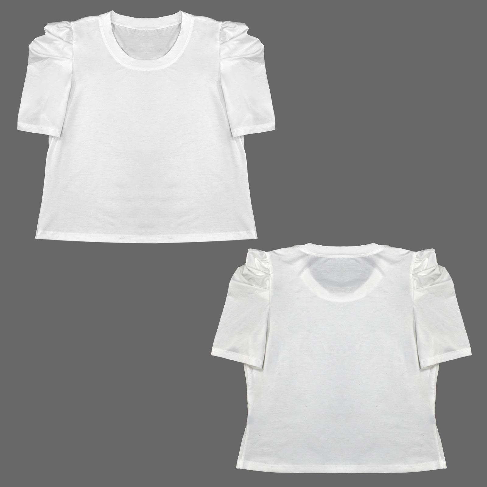 Round Neck Puff Sleeve T-Shirts White