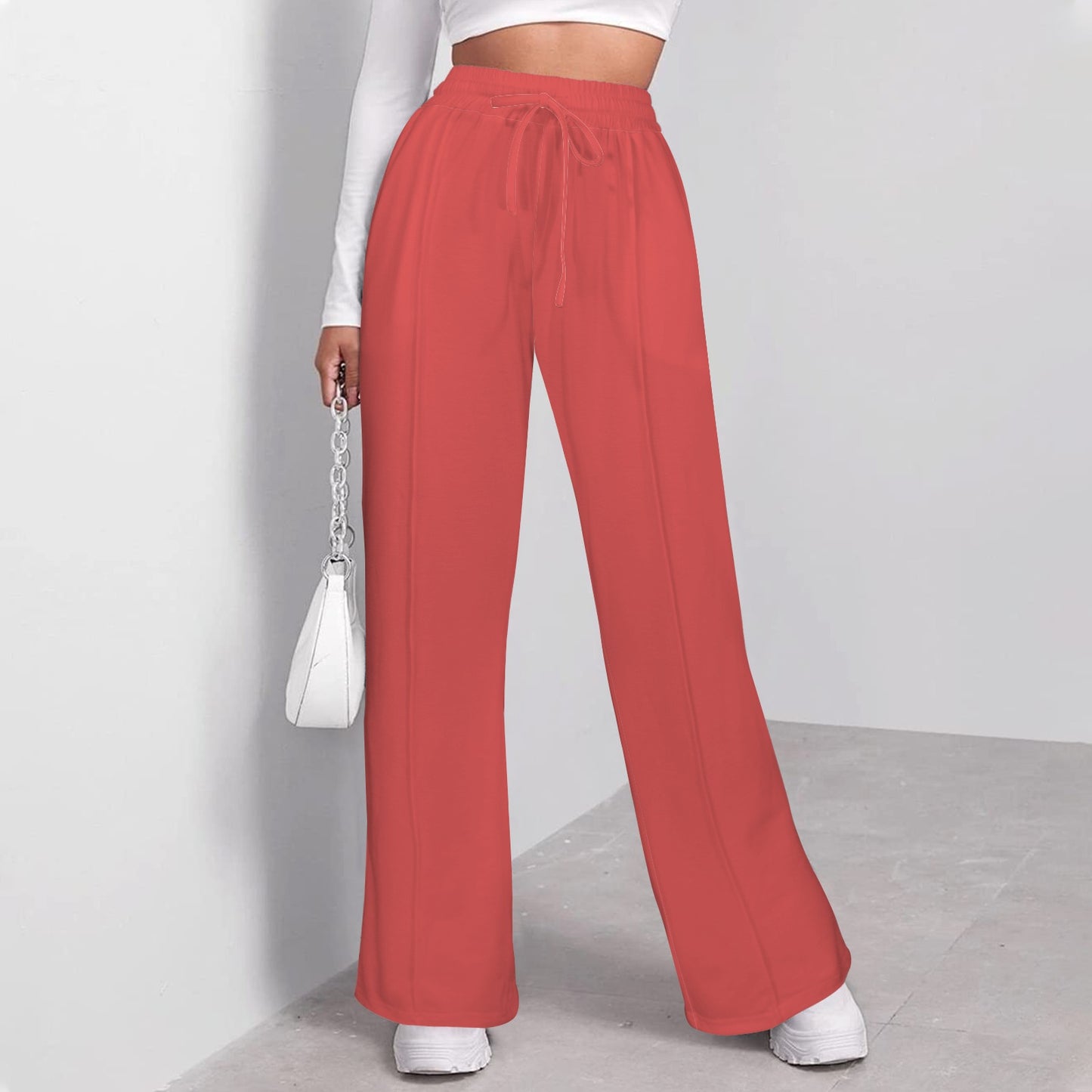 Ladies Drawstring Wide Leg Sweatpants Neutral Coral