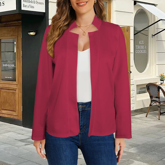 Open Front Long Sleeve Blazer Red Berry