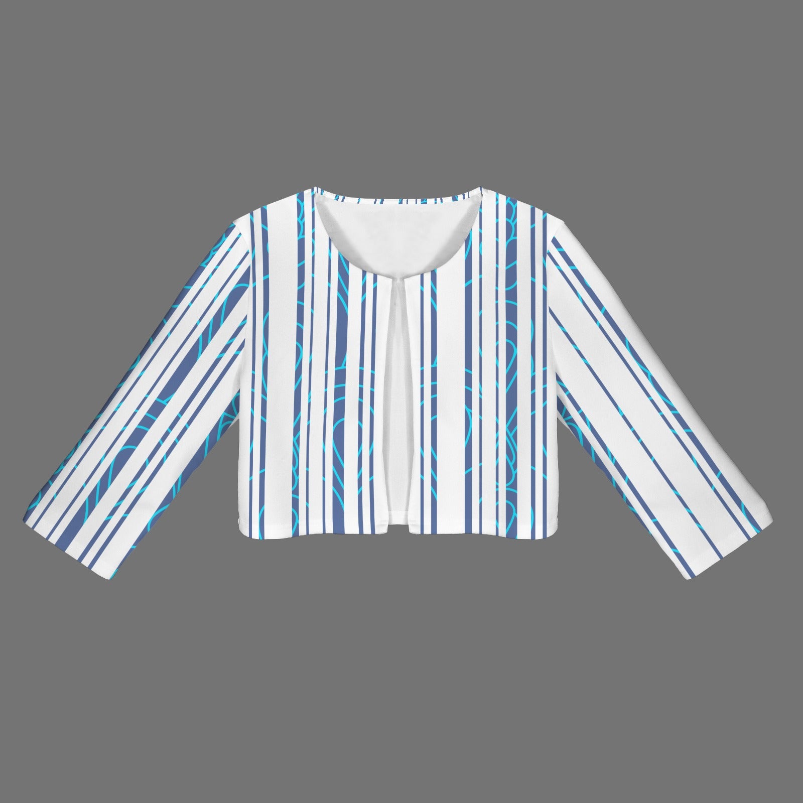 Abstract White Stripe Open Front Short Blazer