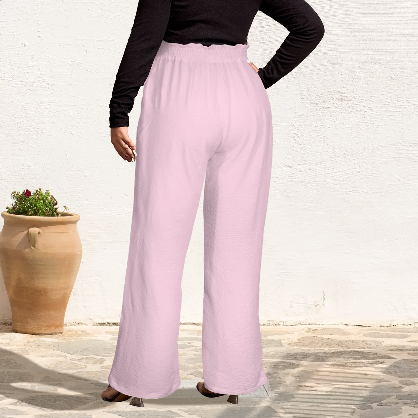 High Waist Pocket Wide Leg Pants Pink