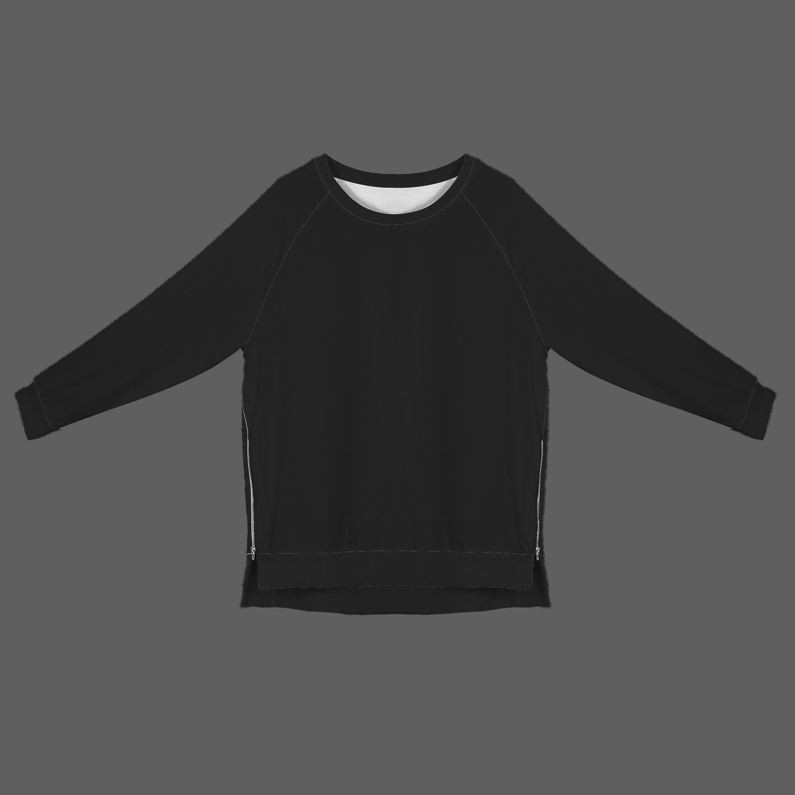 Side Zip Crew Neck Long Sleeve Sweatshirt Black