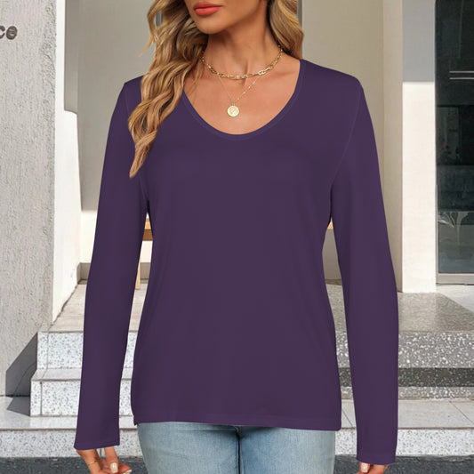 V Neck Long Sleeve Pullover Top Plum