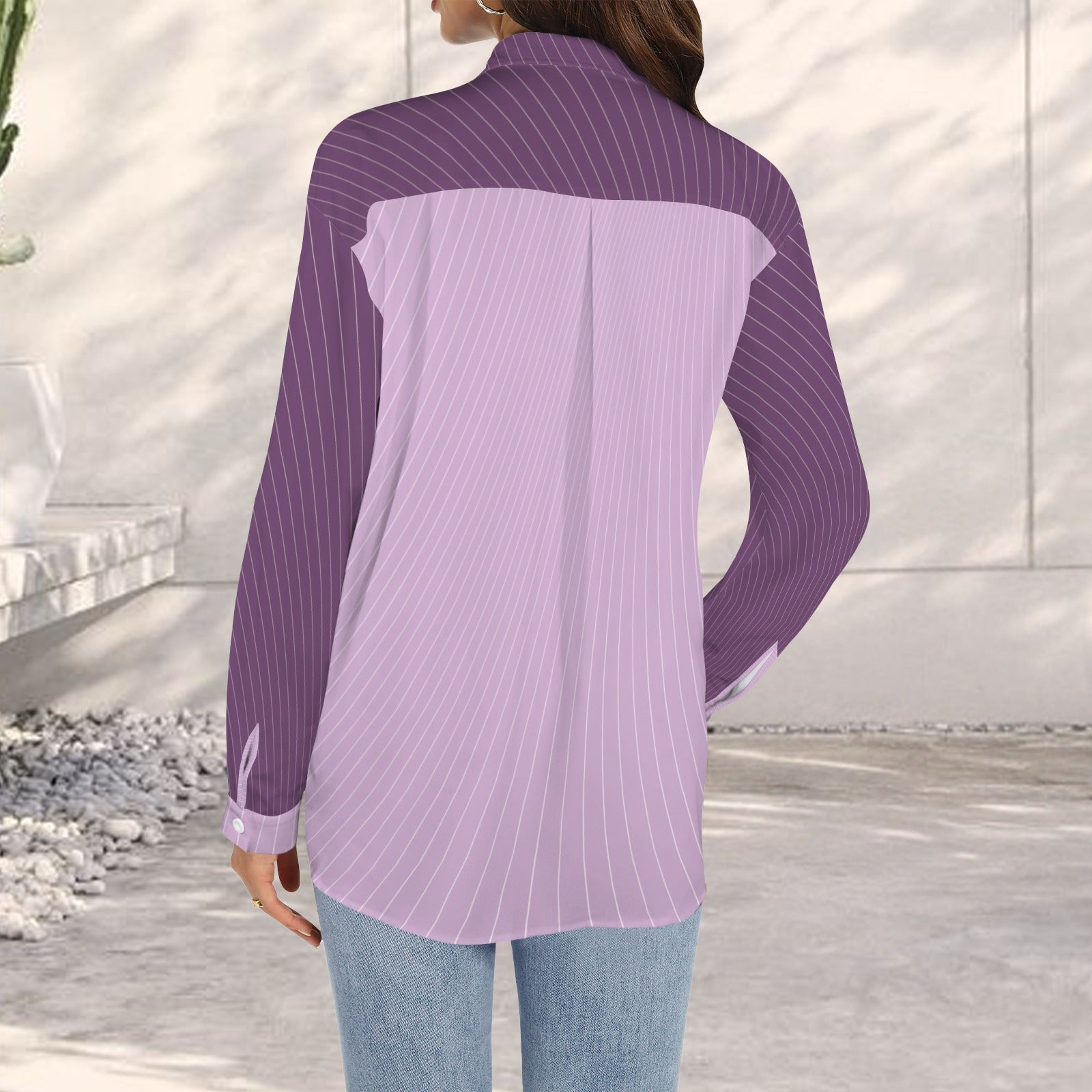 Mauve Curvestripe Long Sleeve Pocket Button Shirt