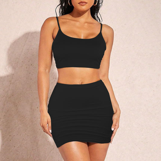 Black Cami Top & Ruched Bodycon Skirt