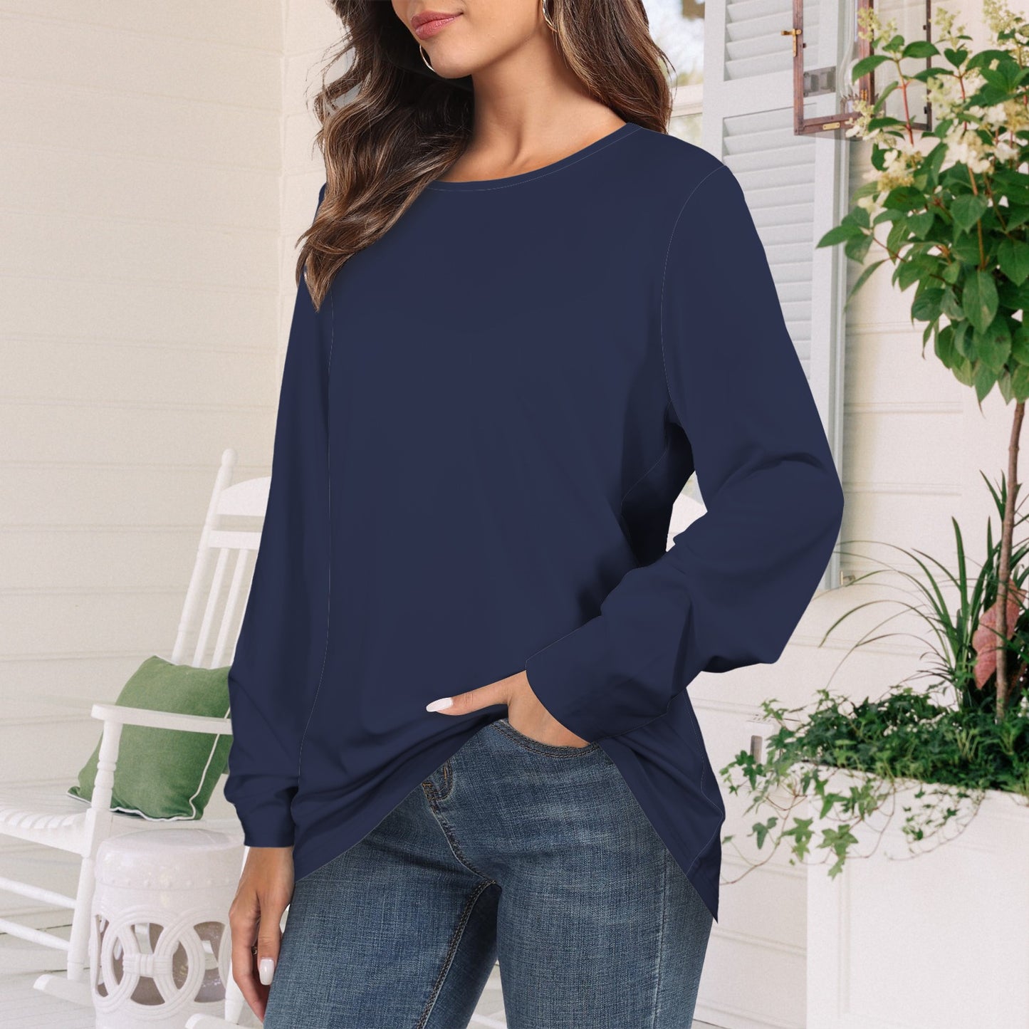 Long Sleeve Round Neck T Shirt Night