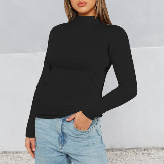 Turtleneck Slim Long Sleeve T-Shirt Black