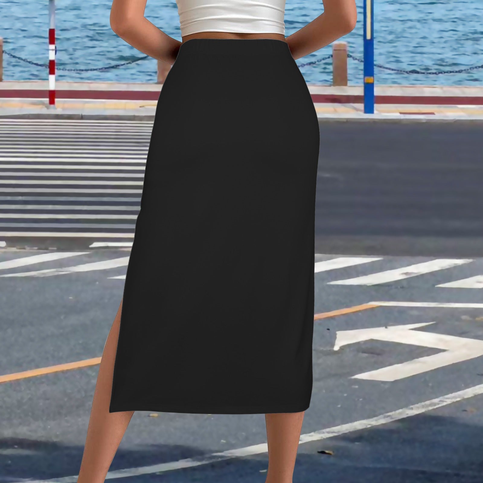 High Waist Split Skirt Black