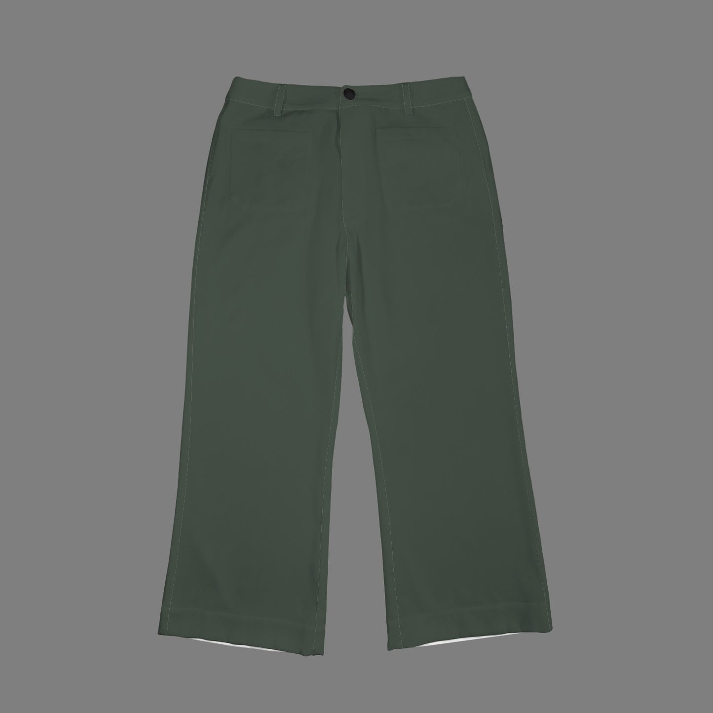 High Waist Pocket Flared Cropped Pants Dark Dusted Green