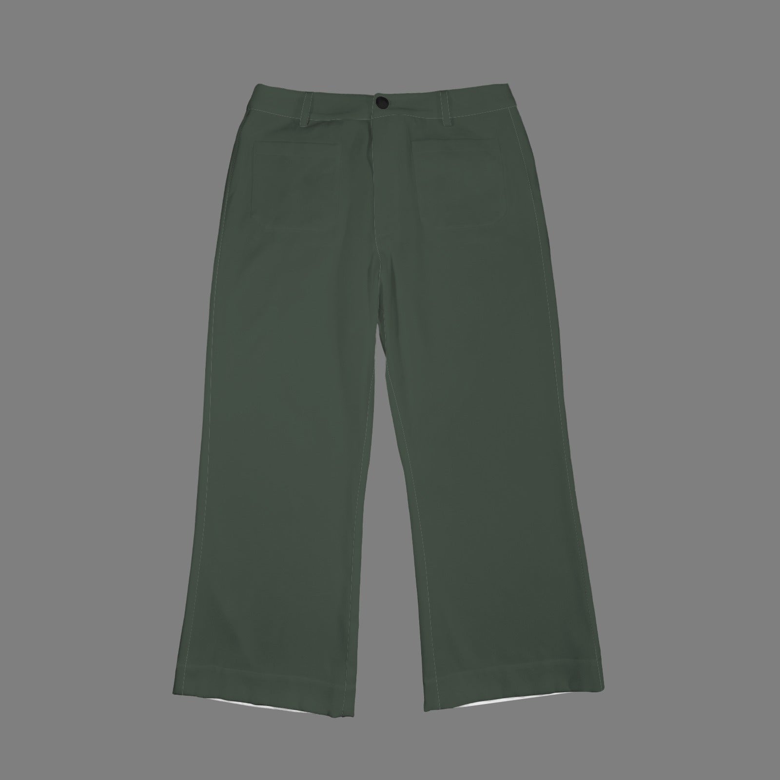 High Waist Pocket Flared Cropped Pants Dark Dusted Green