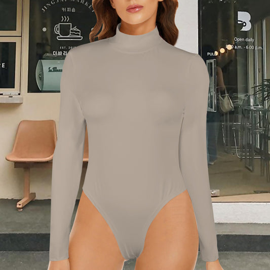 Turtle Neck Long Sleeve Bodysuit Light Mocha