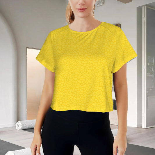 Crop Split Back Sports Tops Yellow Petal Print