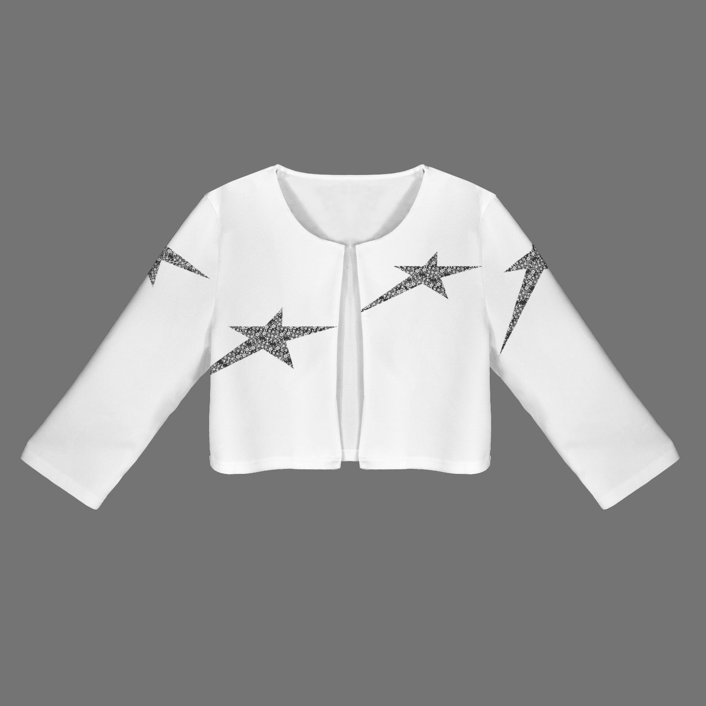 White & Black Floral é Star Open Front Short Blazer