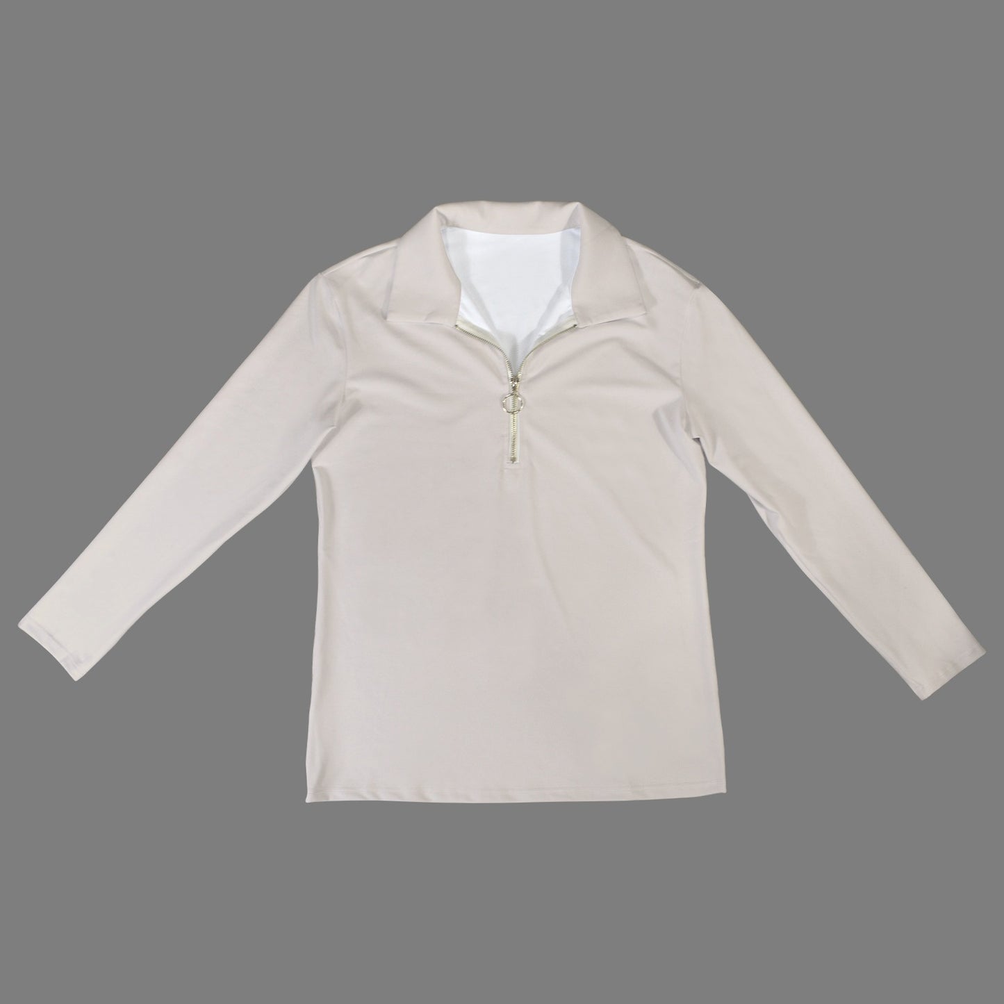 Lapel Half Zip Long Sleeve T-Shirt Natural