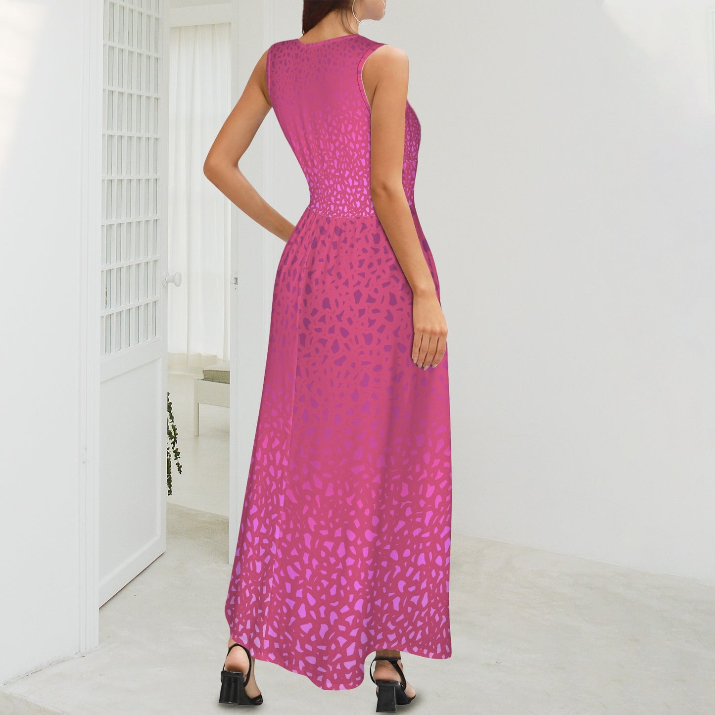 Pink Coral Print Sleeveless Maxi Dress