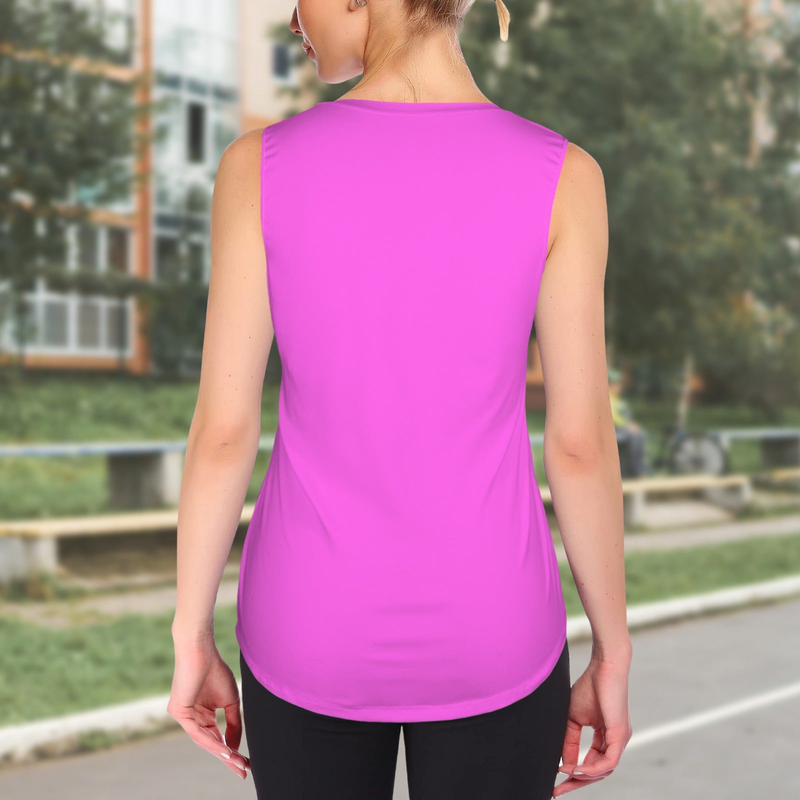 Round Neck Sleeveless Yoga Sport Tank Top Fuchsia