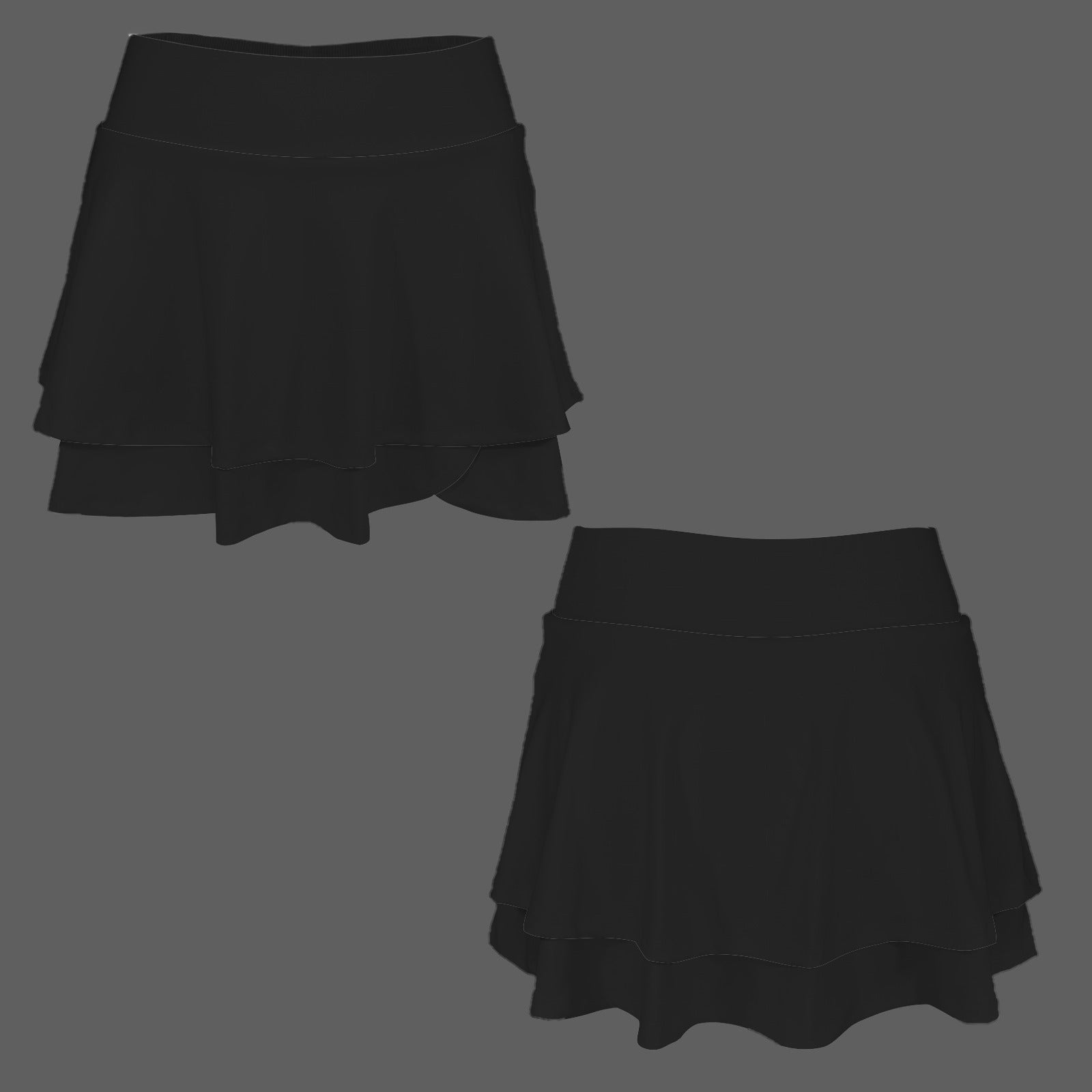 High Waist Layered Ruffle Pockets Sports Skirt Black