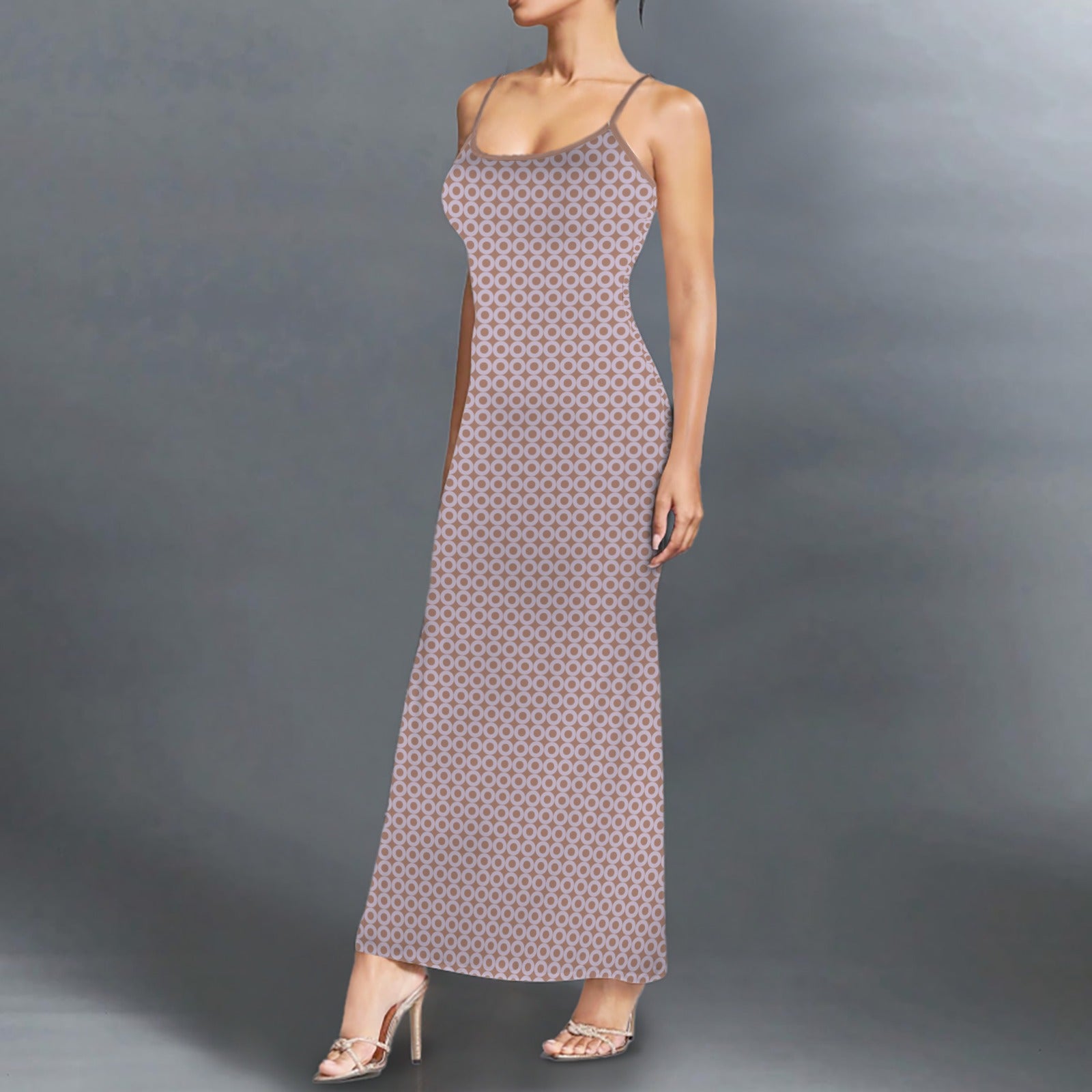 Casual Lounge Slip Maxi Dress Cocoa Lavender Circle Geo