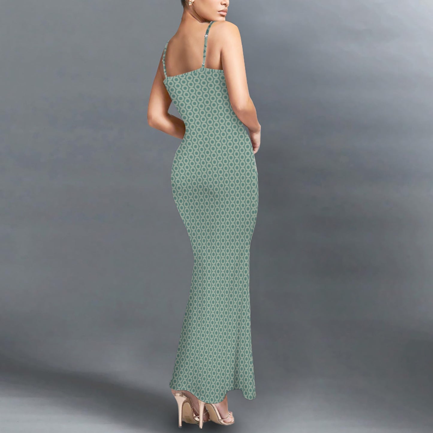 Casual Lounge Slip Maxi Dress Dusted Green Geo