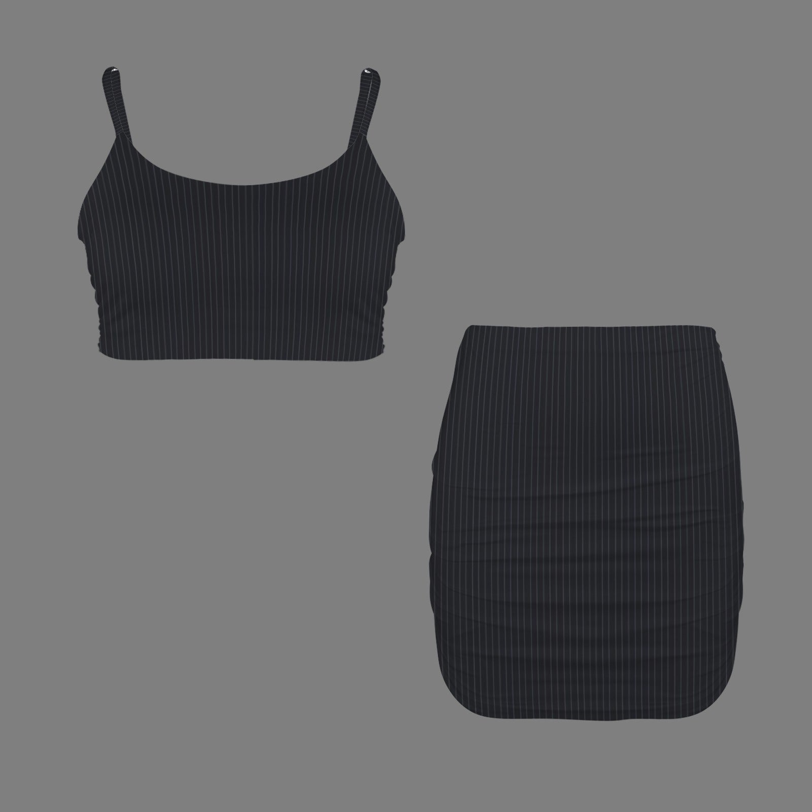 Midnight Pinstripe Cami Top & Ruched Bodycon Skirt