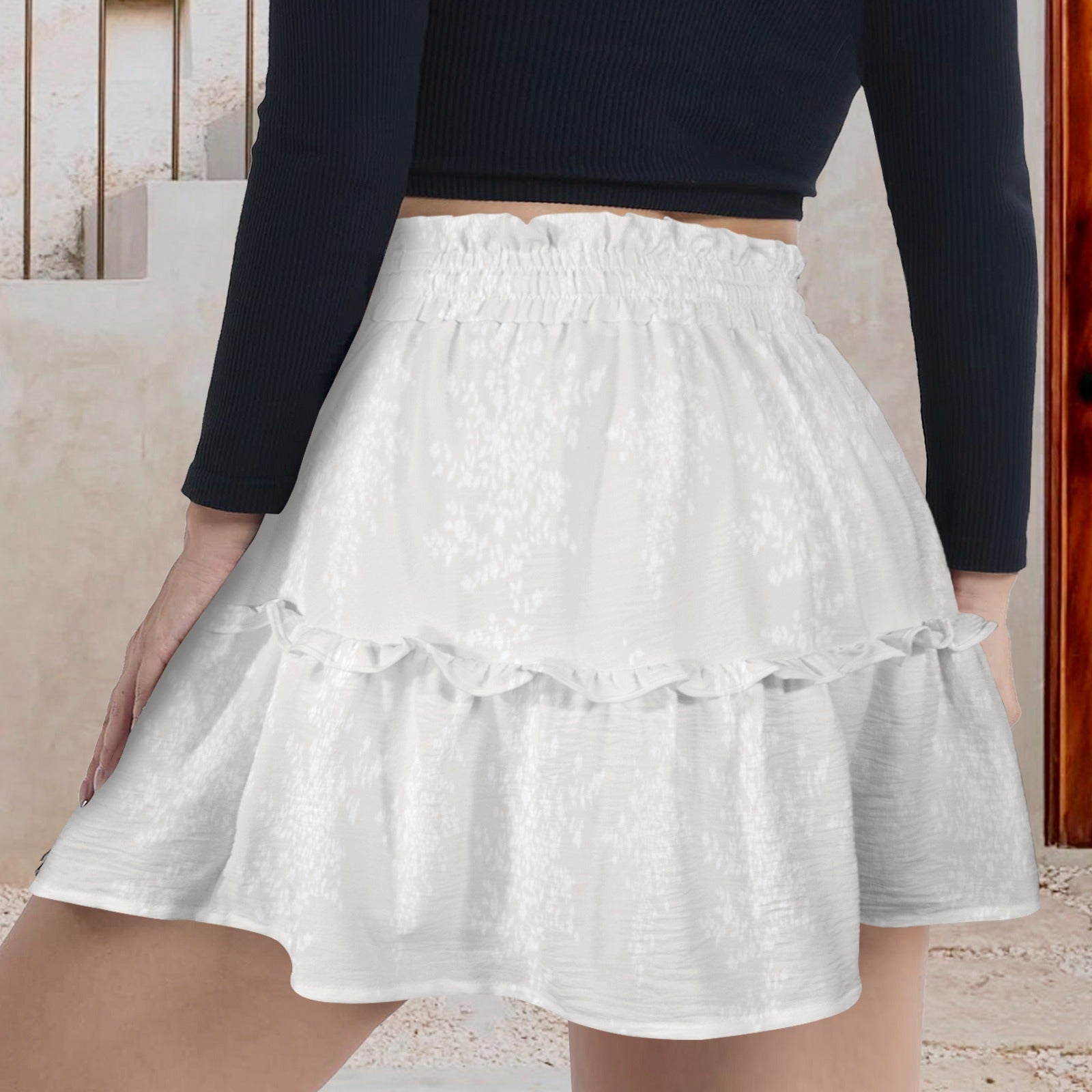 Tie Front Hight Waist Ruffle Mini Skirt Natural Floral