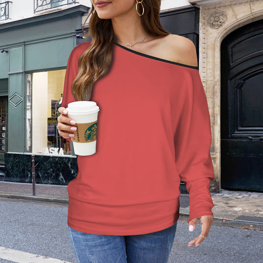 Casual Long Batwing Sleeve Off Shoulder Sweater Pullover Top Neutral Coral