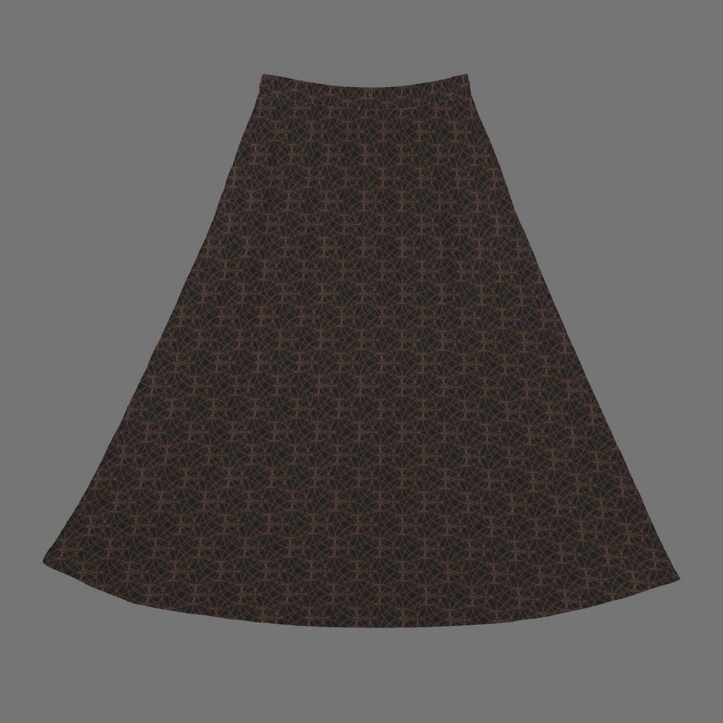 Drawstring Pocket Maxi Skirt Dark Black Brown Circle Geo Print