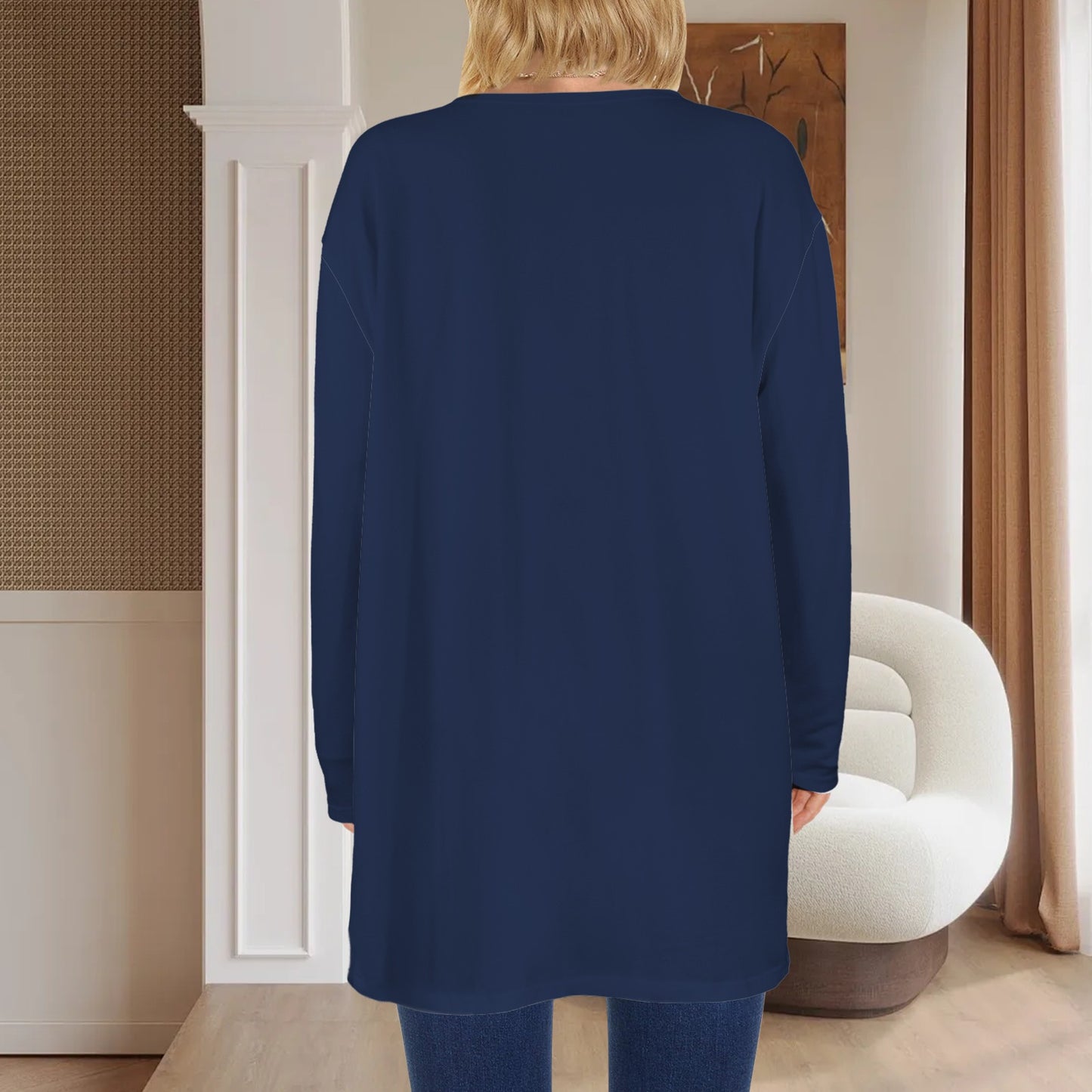 Long Sleeve Pocket Cardigan Dark Blue