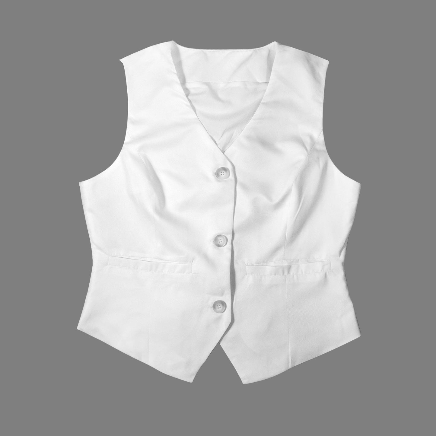 V-Neck Sleeveless Button Pocket Vest White