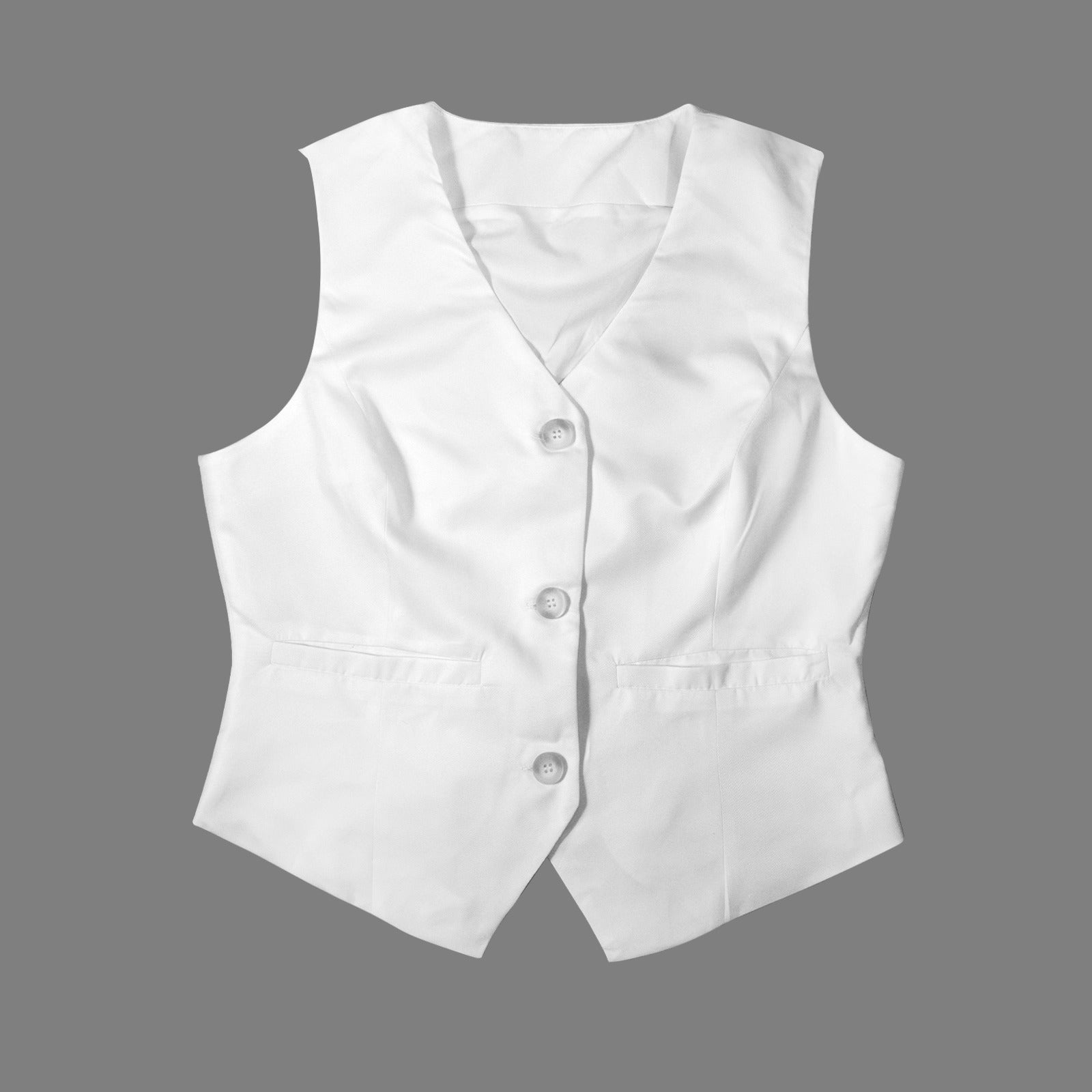 V-Neck Sleeveless Button Pocket Vest White