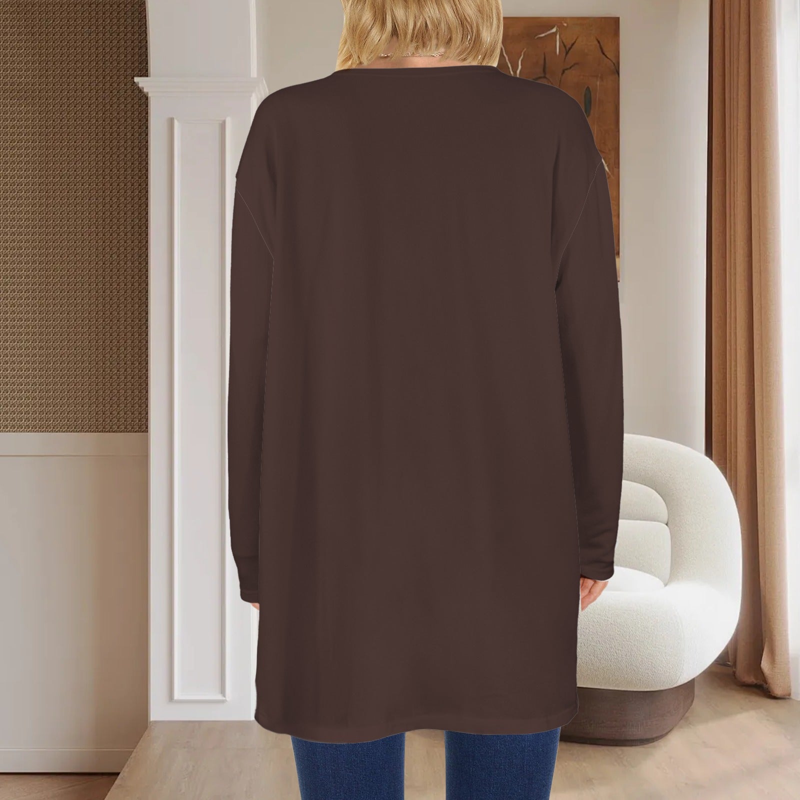 Long Sleeve Pocket Cardigan Dark Brown