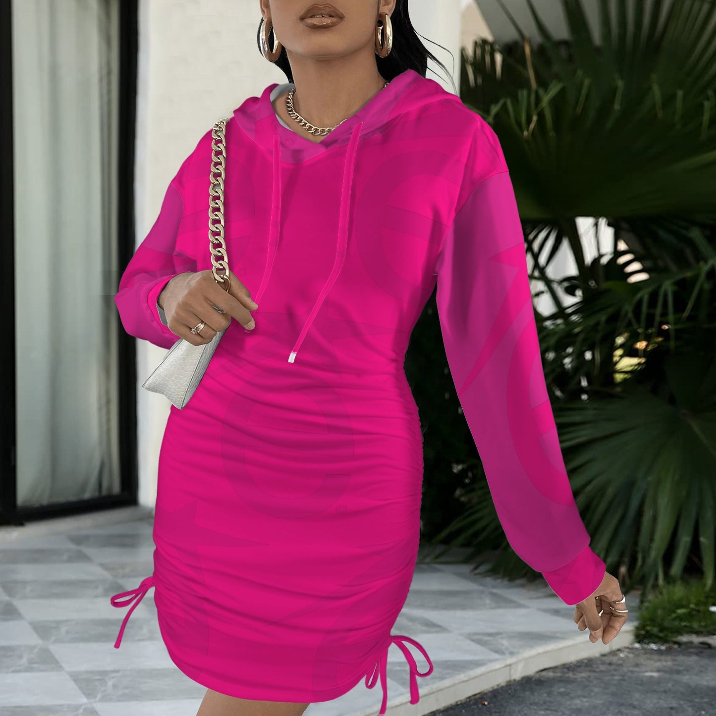 Magenta é Hoodie Drawstring Sweatshirt Dress