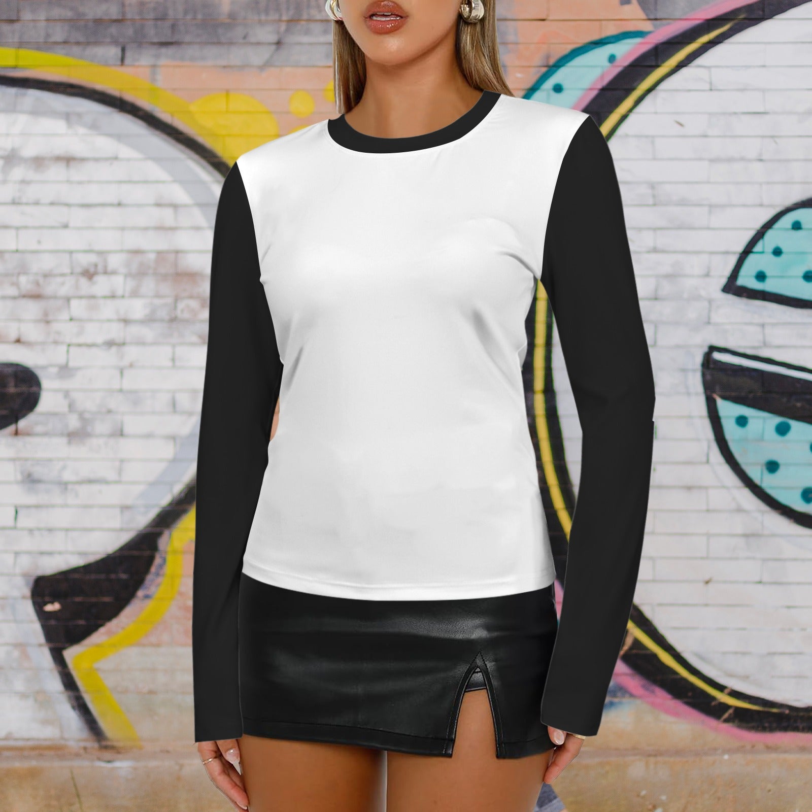 Slim Fit Long Sleeve T-shirt White & Black