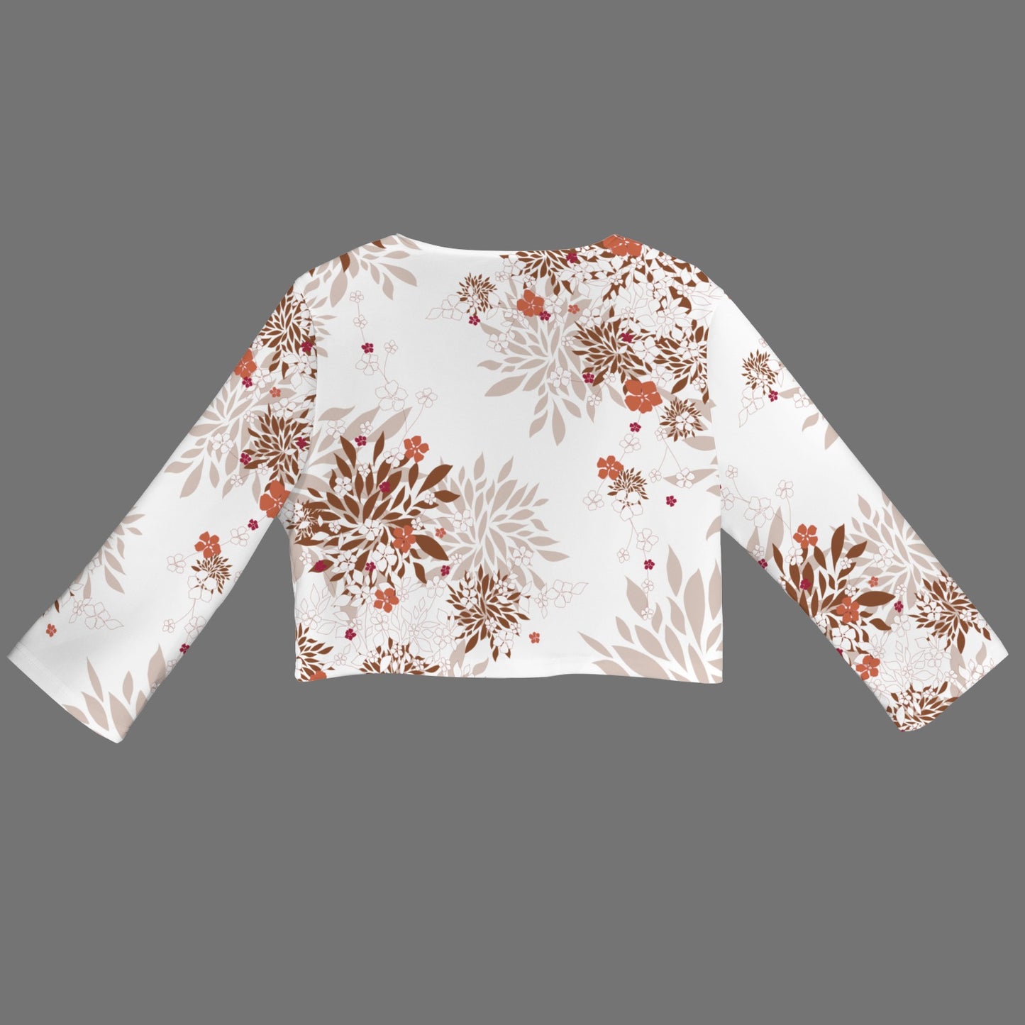 White & Brown Blossom Print Open Front Short Blazer