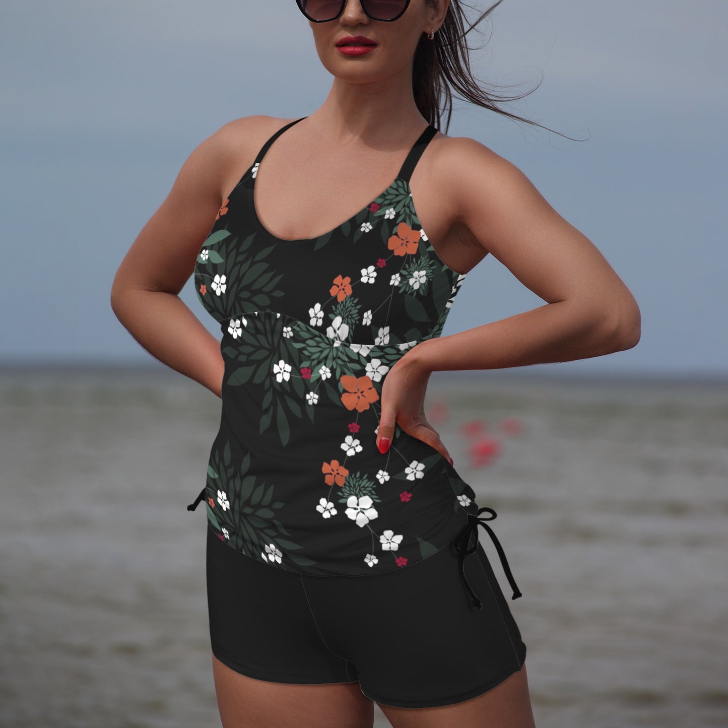 Blossom Print Black Tankini