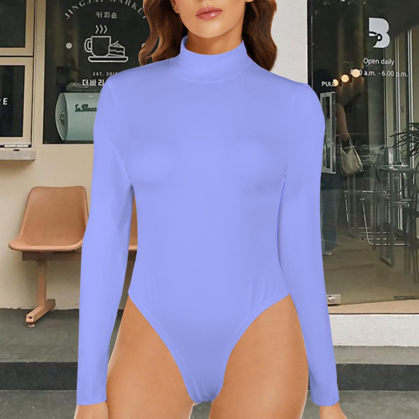 Turtle Neck Long Sleeve Bodysuit Periwinkle