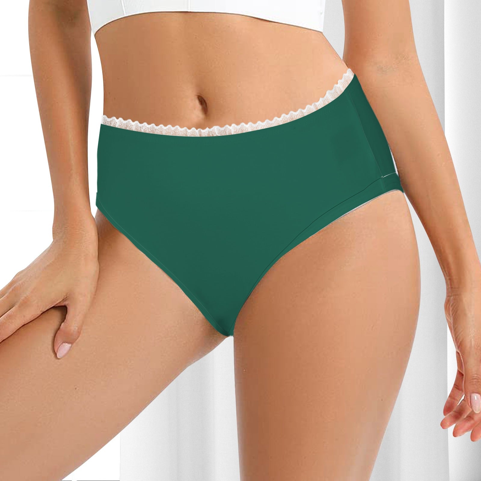 Classic Underwear with White Lace Cool Forest Green