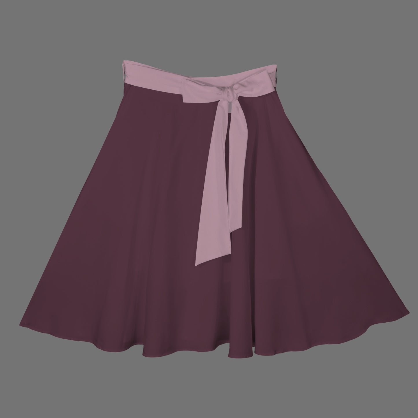 High Waist Bowknot Front A-line Skirt Dark Plum Mauve